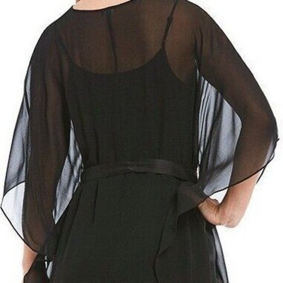 NWT Eileen Fisher Black Sheer Silk Georgette V-Neck Caftan Dress - Picture 2 of 10